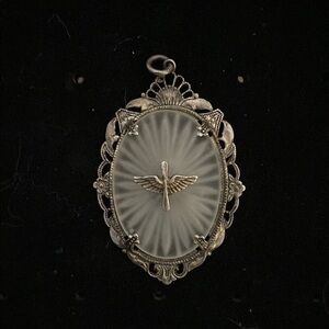 WWII Air Force Sterling Silver Camphor Glass Sweetheart Pendant and Necklace